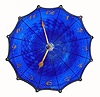 C.1900, Swiss, Umbrella Novelty Clock, in cobalt blue guilloche enamel over silver, with 24k gold numerals. 