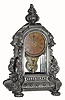 C.1885, Parker and Whipple, Meriden, CT, Uncommon miniature cast boudoir clock with exposed lever escapement.