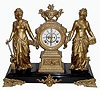 C.1894, Ansonia "ART and COMMERCE", double statue figural clock in nice restored condition,
