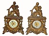 C.1904, (Lot of 2) Ansonia, SCULPTOR, cast metal novelty clocks.