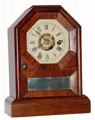 C.1866, Seth Thomas Clock Co., Thomaston, Conn., 30-hour time &amp; alarm rosewood veneered octagon top cottage timepiece in clean refinished condition. — Antique Clocks Price Guide