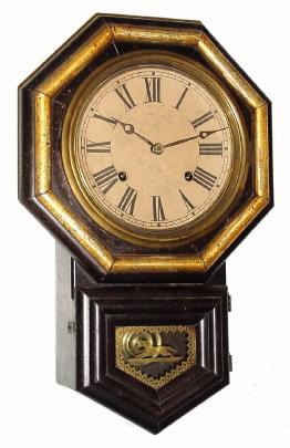 C.1880, E. N. Welch Mfg. Co., 8-day time &amp; strike 8-Inch drop octagon, extra, wall clock. — Antique Clocks Price Guide