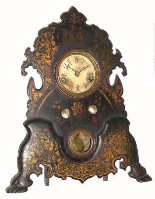 C.1854, Bradley &amp; Hubbard, Meriden, Conn., Stenciled Iron front, 30 hour in good original condition. — Antique Clocks Price Guide