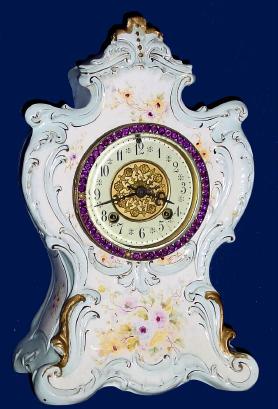 C.1900, New Haven Clock Co., 8-day time/strike porcelain mantel clock. — Antique Clocks Price Guide