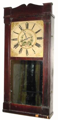 C.1836, Charles Stratton, Holden, Mass., 30-hour wood movement time/strike flat pillar and splats shelf clock (unique narrow case). — Antique Clocks Price Guide
