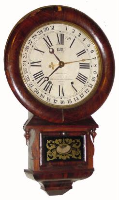 C.1883, Ansonia Brass &amp; Copper Co., "Drop Extra Calendar", 8-day time/strike Terry's Patent calendar clock (William A. Terry). — Antique Clocks Price Guide