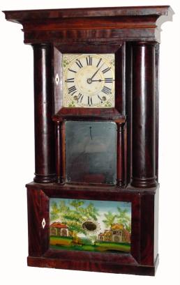 C.1832, E. &amp; G. W. Bartholomew, Bristol, Conn., 30-hour wood movement time/strike hollow column shelf clock. — Antique Clocks Price Guide