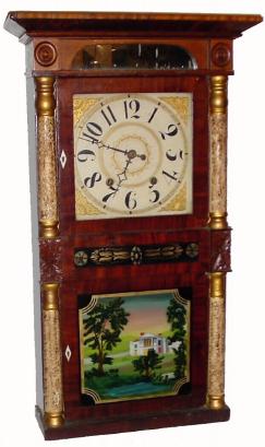 C.1835, Boardman &amp; Wells, Bristol, Conn., 30-hour wood movement time &amp; strike double deck shelf clock. — Antique Clocks Price Guide