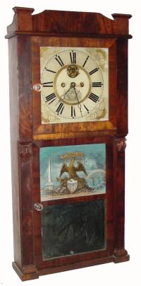 C.1835, Hotchkiss &amp; Benedict, Auburn, NY, 8-day time &amp; strike, 2-deck shelf clock, with restorations. — Antique Clocks Price Guide