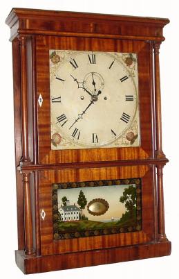 C.1824, Lucius B. Bradley, Watertown, Conn., 8-day /Salem Bridge/ time &amp; strike column and cornice shelf clock, — Antique Clocks Price Guide