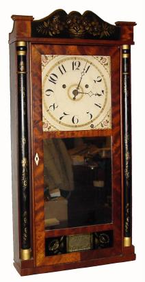 C.1835, Silas Hoadley, Plymouth, Conn., 30-hour wood movement time &amp; strike half-column and splat shelf clock in good restored condition. — Antique Clocks Price Guide