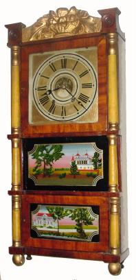 C.1835, R. &amp; J. B. Terry, Bristol, Conn., 8-day time &amp; rack strike triple decker shelf clock. — Antique Clocks Price Guide