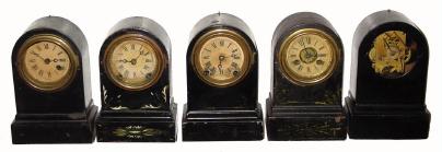 5 Iron Clocks, C.1875 Terry Clock Co., Waterbury, Conn., mixed 30-hour time/strike/alarm. — Antique Clocks Price Guide