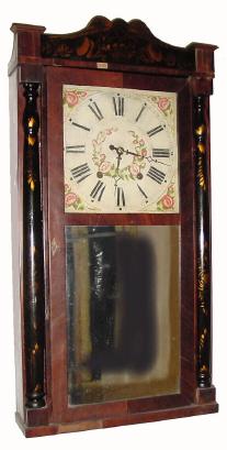 C.1830, Riley Whiting, Winchester, Conn., 30-Hour wood movement time/strike half-column and splat shelf clock in generally fair to good condition, with restorations. — Antique Clocks Price Guide