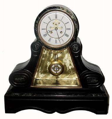 C.1900, French Onyx &amp; Black Marble mantel regulator with Elicott pendulum and open escapement. — Antique Clocks Price Guide