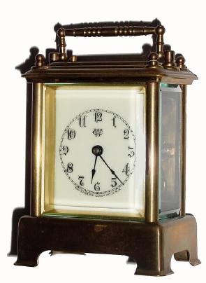 C.1893, Waterbury Clock Co., "CONDUCTOR", 1-day time, strike &amp; repeat carriage clock in excellent original condition. — Antique Clocks Price Guide
