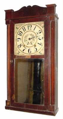 C.1838, David Dutton, Mont Vernon, NH, 30-hour wood movement column and splat shelf clock, as-found, missing minute hand. — Antique Clocks Price Guide