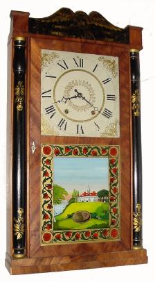 Mixed Lot, C.1830, Eli Terry &amp; Sons case, now with a C.1835 Bristol wood movement (complete &amp; sound), and with a poor quality repainted tablet. — Antique Clocks Price Guide