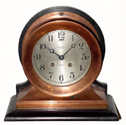 C.1926, Chelsea Clock Co., "Commander", 8-day ship's bell clock with the serial no. 172739 that also matches the number on the wooden stand. — Antique Clocks Price Guide