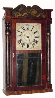 C.1833, Jeromes &amp; Darrow, Bristol, Conn., 30-hour wood movement time/strike half column and splat shelf clock, 3/4 size. — Antique Clocks Price Guide