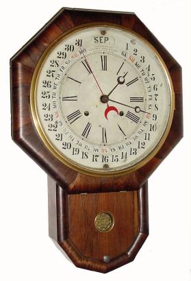 C.1870, Gilbert Mfg. Co, Winsted, Conn., short drop octagon, with Maranville patent calendar. — Antique Clocks Price Guide