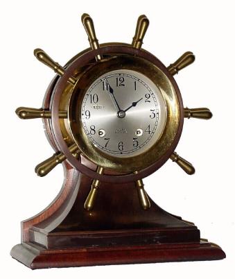 C.1983, Chelsea Clock Co., "Mariner", 8-day ship's bell clock in brass &amp; bronze finish, &amp; in excellent original condition — Antique Clocks Price Guide