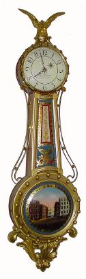 C.1975, E. O. Stennes, Weymouth, Mass., girandole with restorations. This clock got damp and the gilding came off. — Antique Clocks Price Guide