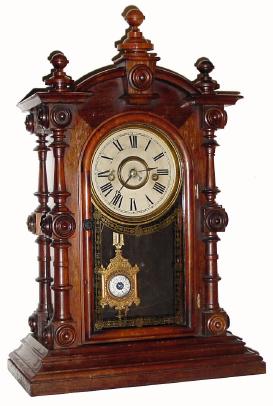 C.1875, Welch, Spring &amp; Co., "Patti, V.P.", rosewood mantel clock in very good condition. — Antique Clocks Price Guide