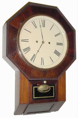 C.1855, J.J. &amp; W. Beals, Haymarket Square, Boston, label on Atkins, Whiting &amp; Co. 30-day fusee drop front octagon wall timepiece. — Antique Clocks Price Guide