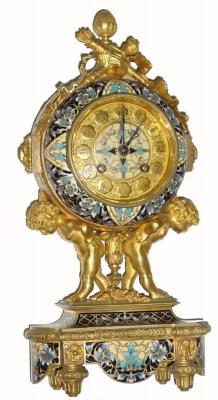 C.1890, Etienne Maxant, Paris, 8-day time/strike lever movement gilt and cloisonn&eacute; enamel figural clock in very nice condition with much of its original fire gilding intact. — Antique Clocks Price Guide