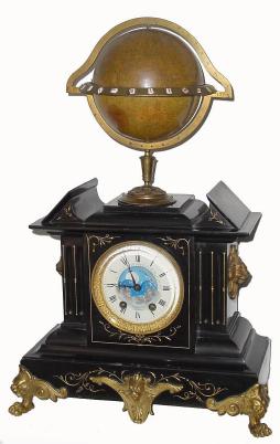C.1890, French, Edouard Serin, World Time Globe, striking, with phases of the moon and in very good original condition, with the name of the retailer, Parmentier on the porcelain dial. — Antique Clocks Price Guide
