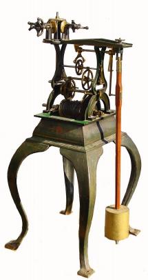 C.1895, E. Howard &amp; Co., Boston, No. 1, short drop (meter pendulum) time only tower clock movement on base, with 4 dial distribution, in very good original condition (including paint). — Antique Clocks Price Guide