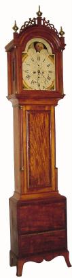 C.1830, Charles Babbitt, Taunton, Mass, 8-day, painted dial, rolling moon, mahogany cased tall clock with Roxbury styling. — Antique Clocks Price Guide