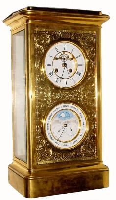 C.1900, French, Detouche, Rue St. Martin, Paris, double dial perpetual calendar in an oversize gilt brass 4-glass case. — Antique Clocks Price Guide