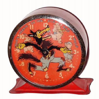 C.1938, Ingersoll, "BIG BAD WOLF", alarm clock in generally good original condition. — Antique Clocks Price Guide