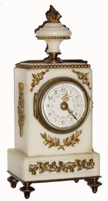 C.1890, French, Mini White Marble &amp; Ormolu timepiece in good condition. — Antique Clocks Price Guide