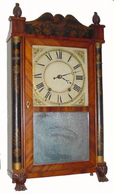C.1835, Silas Hoadley, Plymouth, Conn., 30-hour wood movement time/strike column and splat shelf clock. — Antique Clocks Price Guide