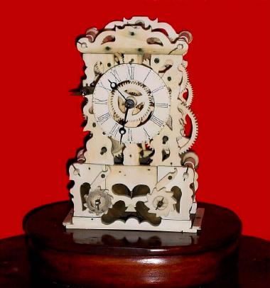 C.1880, English, 2-Tr, Ivory/Bone Skeleton Clock, in generally good condition, with dome, in need of restoration. — Antique Clocks Price Guide