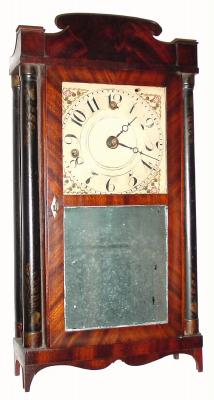 C.1830, Silas Hoadley, Plymouth, Conn., 30-hour wood movement miniature time/alarm shelf timepiece. — Antique Clocks Price Guide