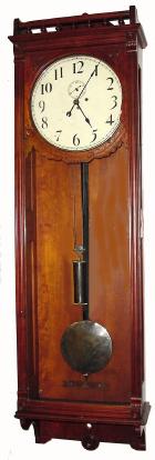C.1900, Unknown Large Wall Regulator, cherry case, with a Seth Thomas meter pendulum movement, with nickel bob, weight and clamshell pulley. — Antique Clocks Price Guide