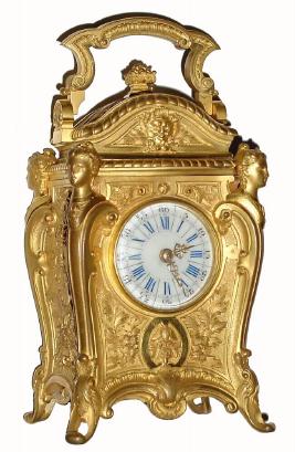 C.1900, French, Brass Cased Carriage clock, Art Nouveau with female caryatids, time, strike, repeat &amp; alarm in excellent original condition. — Antique Clocks Price Guide