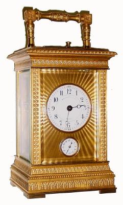 C.1900, French, Charles Hour, Brass Cased Carriage Clock, Grand Sonnerie, in a case with profuse geometric decorations, and in very good original condition. — Antique Clocks Price Guide
