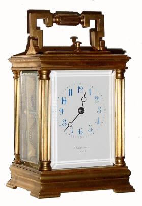 C.1900, French, Brass Cased Carriage Clock, Time, Strike &amp; Repeat, in an elegant small column case with much of the gilding intact. — Antique Clocks Price Guide