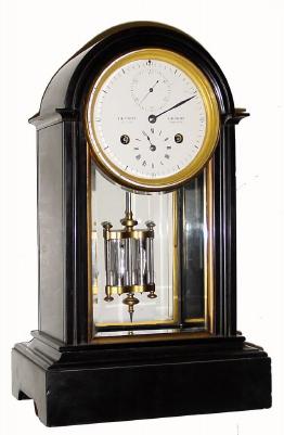 C.1850, French, Koblin, Black Marble Mantel Regulator, retailed by Bennett, London, and the porcelain dial signed Bennett, Cheapside, London. — Antique Clocks Price Guide