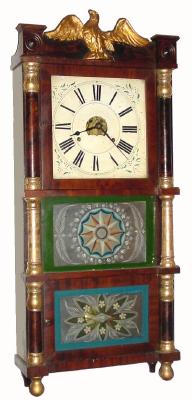 C.1850, Birge, Peck &amp; Co., Bristol, Conn., 8-day time/strike triple decker shelf clock with an old and possibly original finish. — Antique Clocks Price Guide