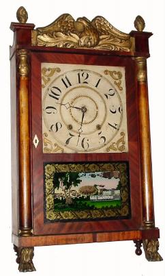 C.1832, Atkins &amp; Downs for George Mitchell, Bristol, Conn., 30-hour time/strike wood movement shelf clock. — Antique Clocks Price Guide