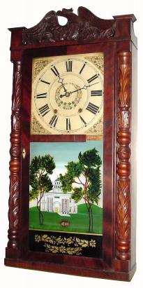 C.1830, Riley Whiting, Winchester, Conn., 30-Hour wood movement time/strike carved column and splat shelf clock in very nice condition. — Antique Clocks Price Guide