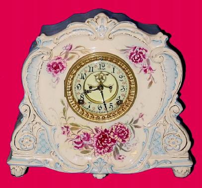 C.1901, Ansonia Clock Co., "La Marne", Royal Bonn porcelain china clock in excellent original condition. — Antique Clocks Price Guide