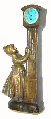 C.1900, French, Dutch Girl &amp; Tall Clock novelty "BRONZE" in excellent original condition. — Antique Clocks Price Guide