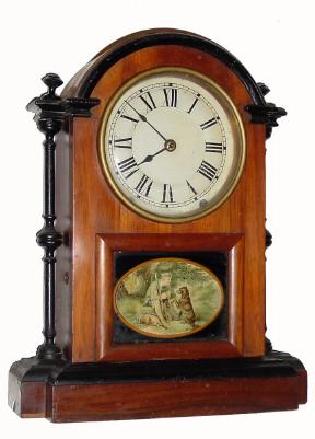 C.1875, Seth Thomas Clock Co., "Cincinnati", 8-day time/strike rosewood and mahogany veneer shelf clock in generally good condition with an original finish (early version). — Antique Clocks Price Guide